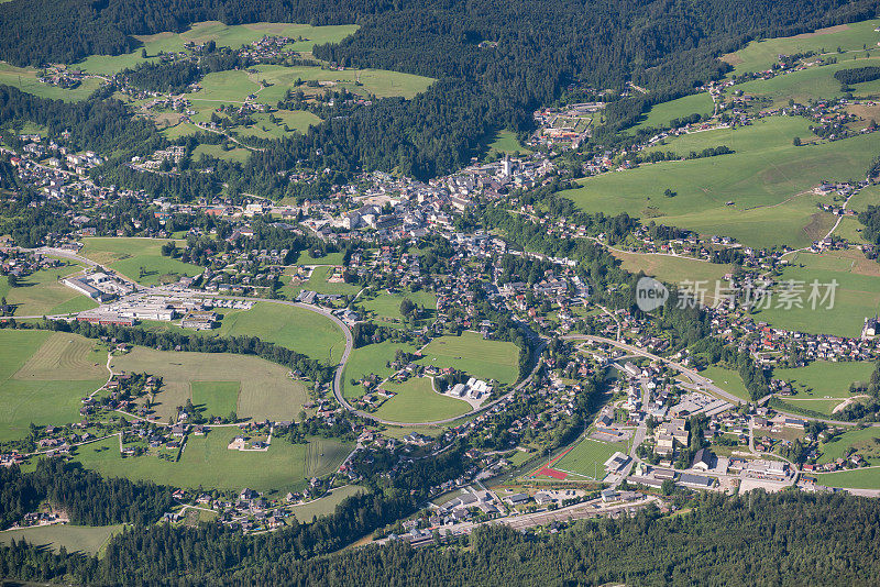 Arial View, Bad Aussee, Ausseerland, Steiermark, Salzkammergut，奥地利，阿尔卑斯山